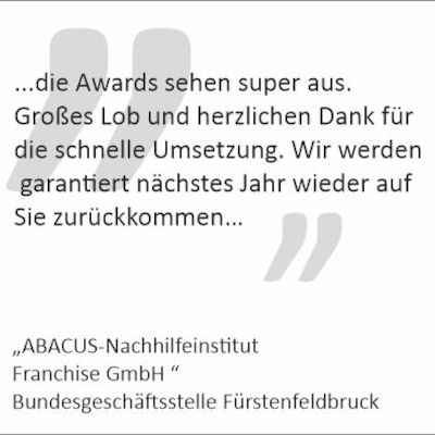Dankesschreiben Awardlieferung ABACUS Bundesgeschäftsstelle
