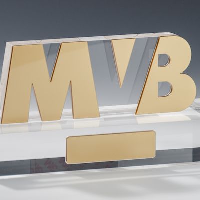 MVB-Logoaufsteller der Mainzer Volksbank