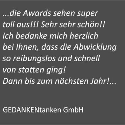 Dankesschreiben für Awardsonderanfertigung