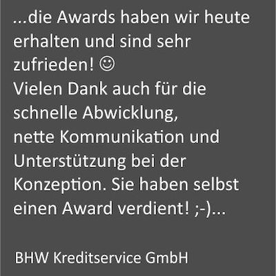Dankesschreiben für Awardsonderanfertigung