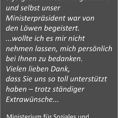 Dankesschreiben für Awardsonderanfertigung