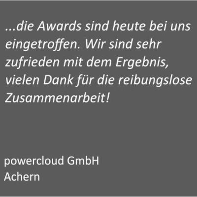 Dankesschreiben für Awardsonderanfertigung