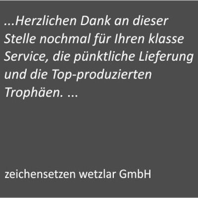 Dankesschreiben für Awardsonderanfertigung