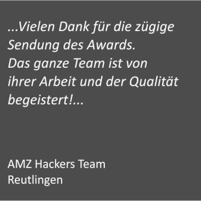 Dankesschreiben für Awardsonderanfertigung
