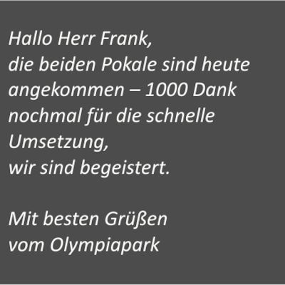 Dankesschreiben für Awardsonderanfertigung