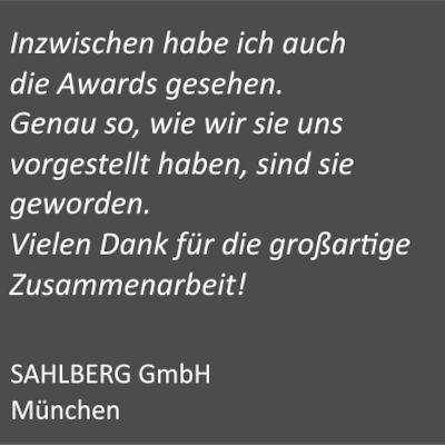 Dankesschreiben für Awardsonderanfertigung