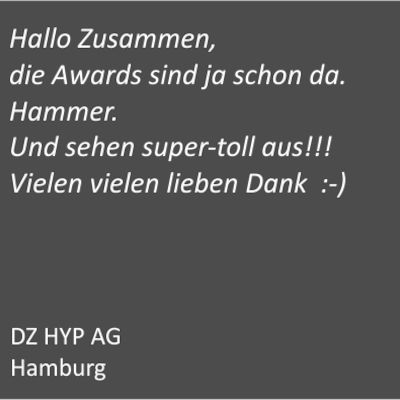 Dankesschreiben für Awardsonderanfertigung