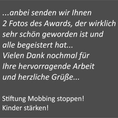 Dankesschreiben/Zitat Awardsonderanfertigung