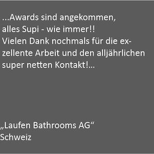 Danksagung Awardlieferung Laufen Bathrooms/Schweiz
