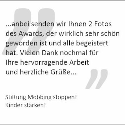 Dankschreiben "Stiftung Mobbing Stoppen! Kinder stärken!"