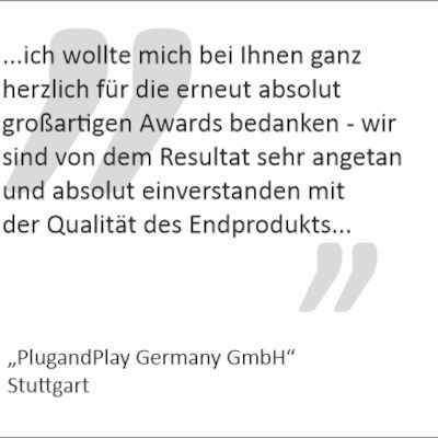 Dankschreiben der "PLUGandPLAY Germany GmbH"