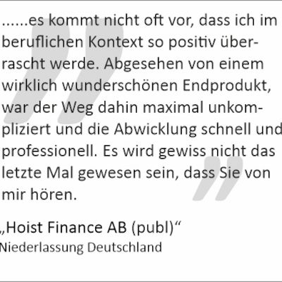 Danksagung Awardlieferung Hoist Finance AB