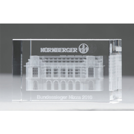 Glasquader mit 3D-Laserinnengravur "Palais de la Mediterranee Casino - Nizza"