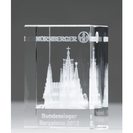 Glasquader mit 3D-Laserinnengravur "Sagrada Familia - Barcelona"