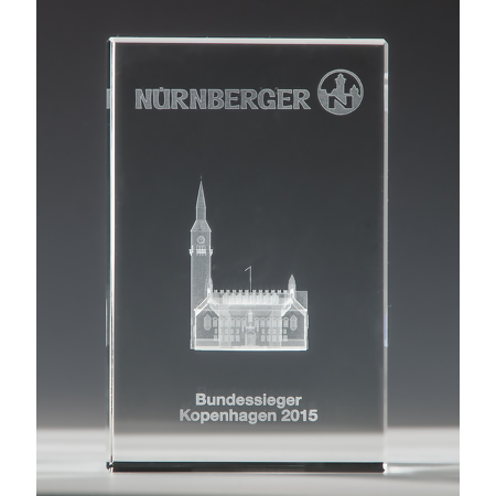 Glasquader mit 3D-Laserinnengravur "Rathaus - Kopenhagen"