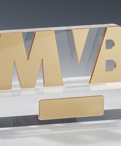 Logoaufsteller der "Mainzer Volksbank"