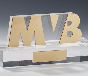 Logoaufsteller der "Mainzer Volksbank"